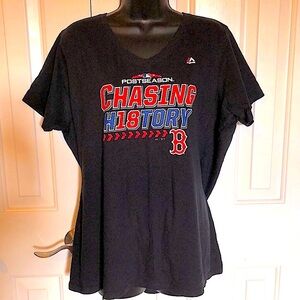 LK NW ⚾️ BLACK 100% COTTON BOSTON RED SOX POST-SEASON V-NECK TSHIRT Women’s 2X